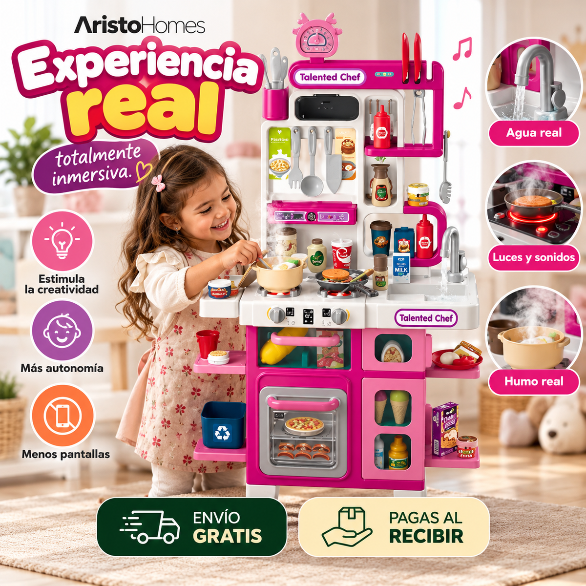 La cocina que soñaste de niña: Diversión real con agua vapor y luces.
