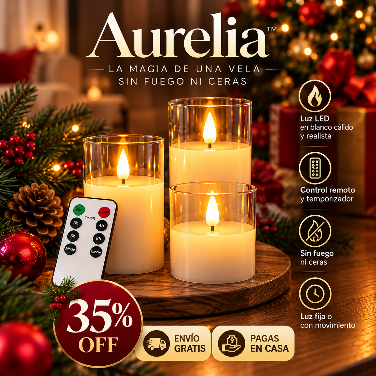 Velas Navideñas Decorativas Luz Led x3