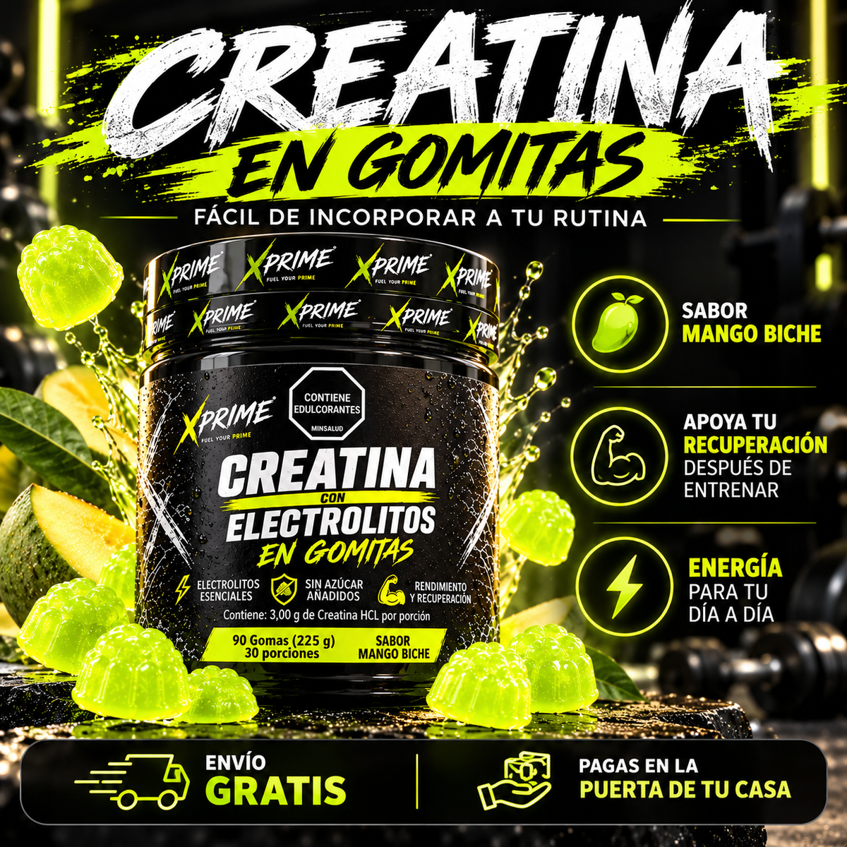 XPRIME® Creatina + Electrolitos.  Sabor Mango Biche