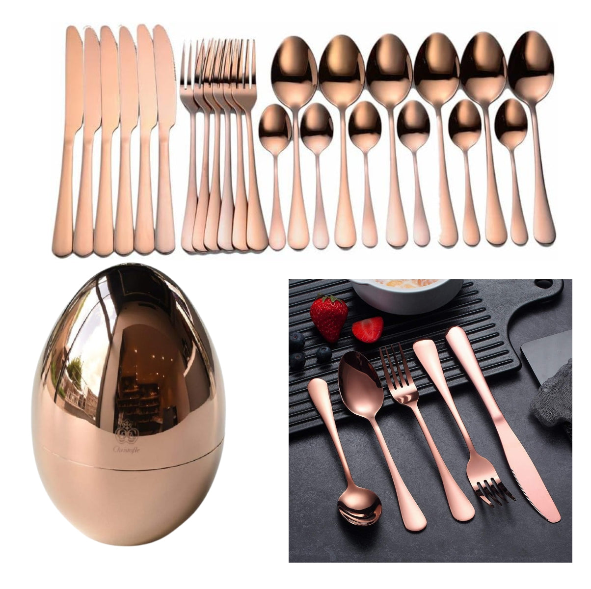 Set Cubiertos Premium 24 Piezas Base huevo✨