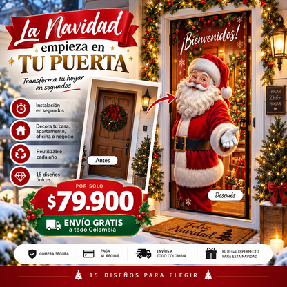 Funda Navideña para Puerta 🎄✨Transforma tu entrada en segundos