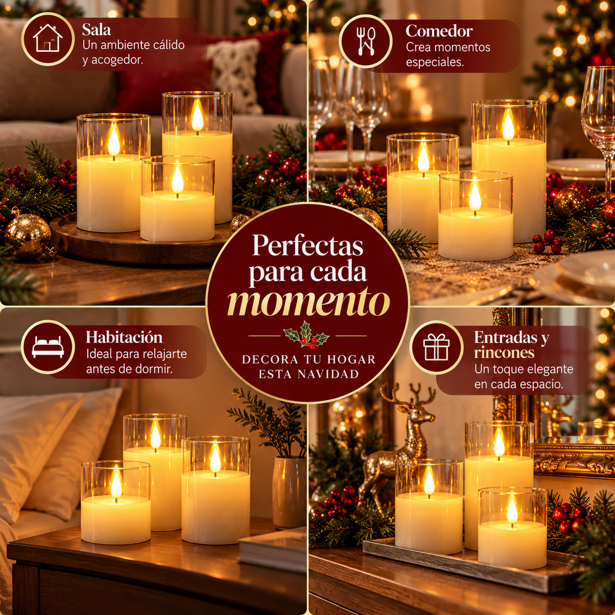 Velas Navideñas Decorativas Luz Led x3