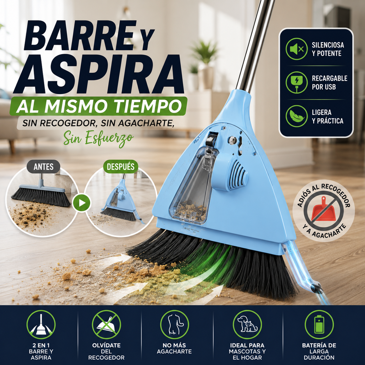 🧹✨ Barre y Aspira al Mismo Tiempo ¡Olvídate del Recogedor Para Siempre!