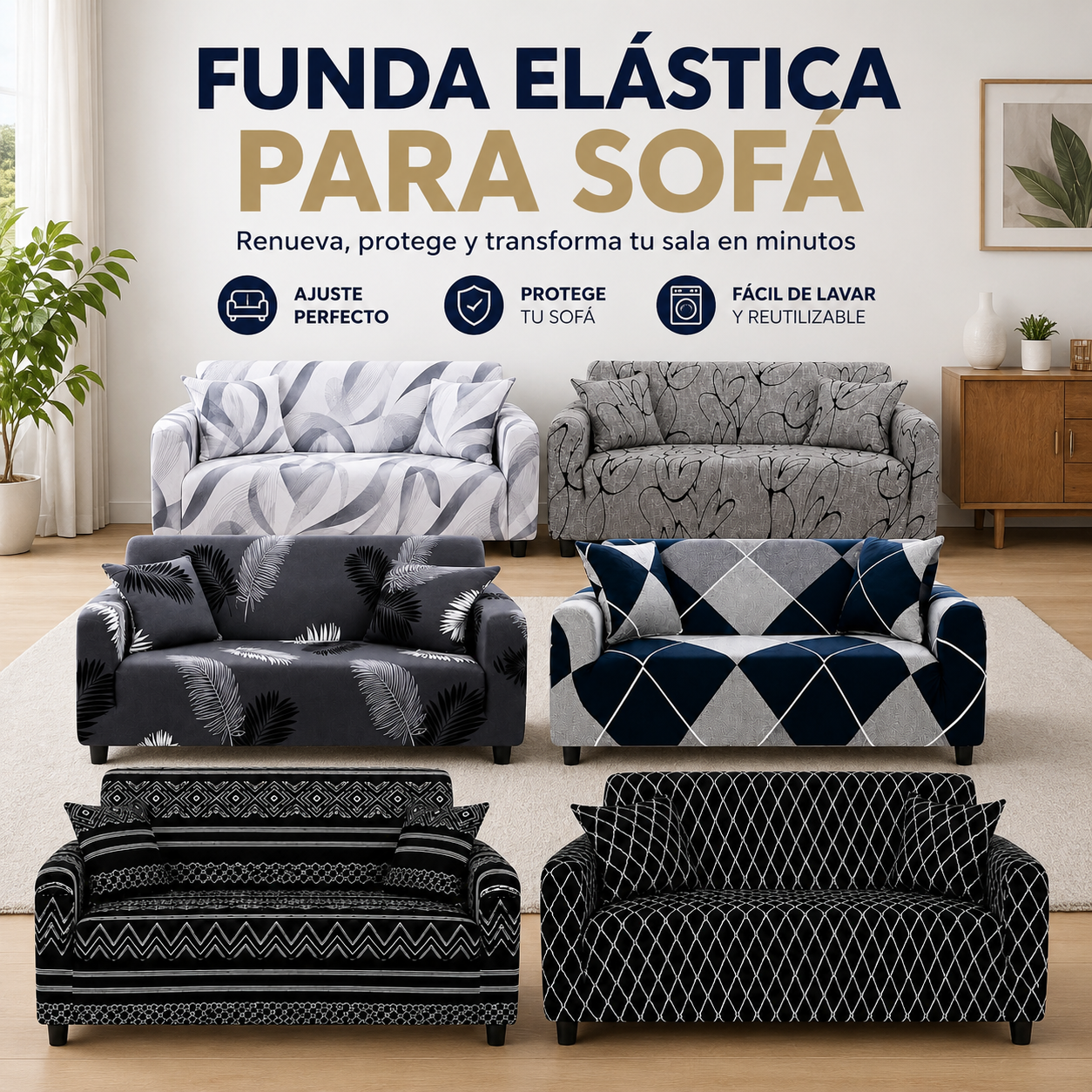 ✨ Haz que tu sofá vuelva a lucir como nuevo con una funda elástica que transforma tu hogar.